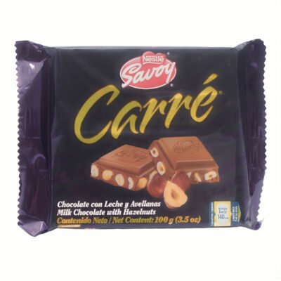 NESTLE SAVOY CARRÉ CHOCOLATE LECHE Y AVELLANAS 35.05 oz/ CAJA 10 unidades.