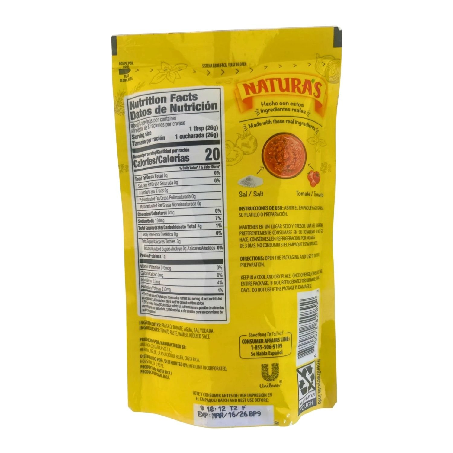 NATURAS PASTA DE TOMATE BOLSA 7.1 oz - Image 2