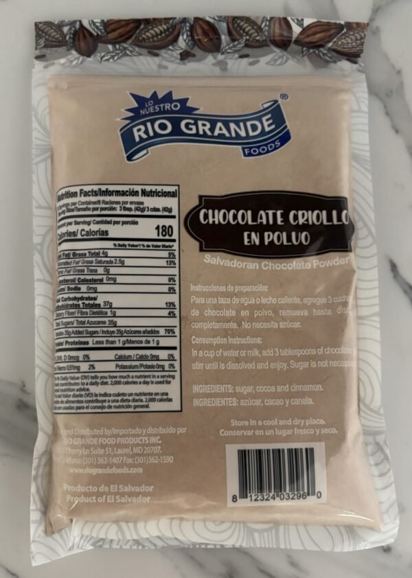 RIO GRANDE CHOCOLATE CRIOLLO EN POLVO BOLSA 12 oz - Image 2