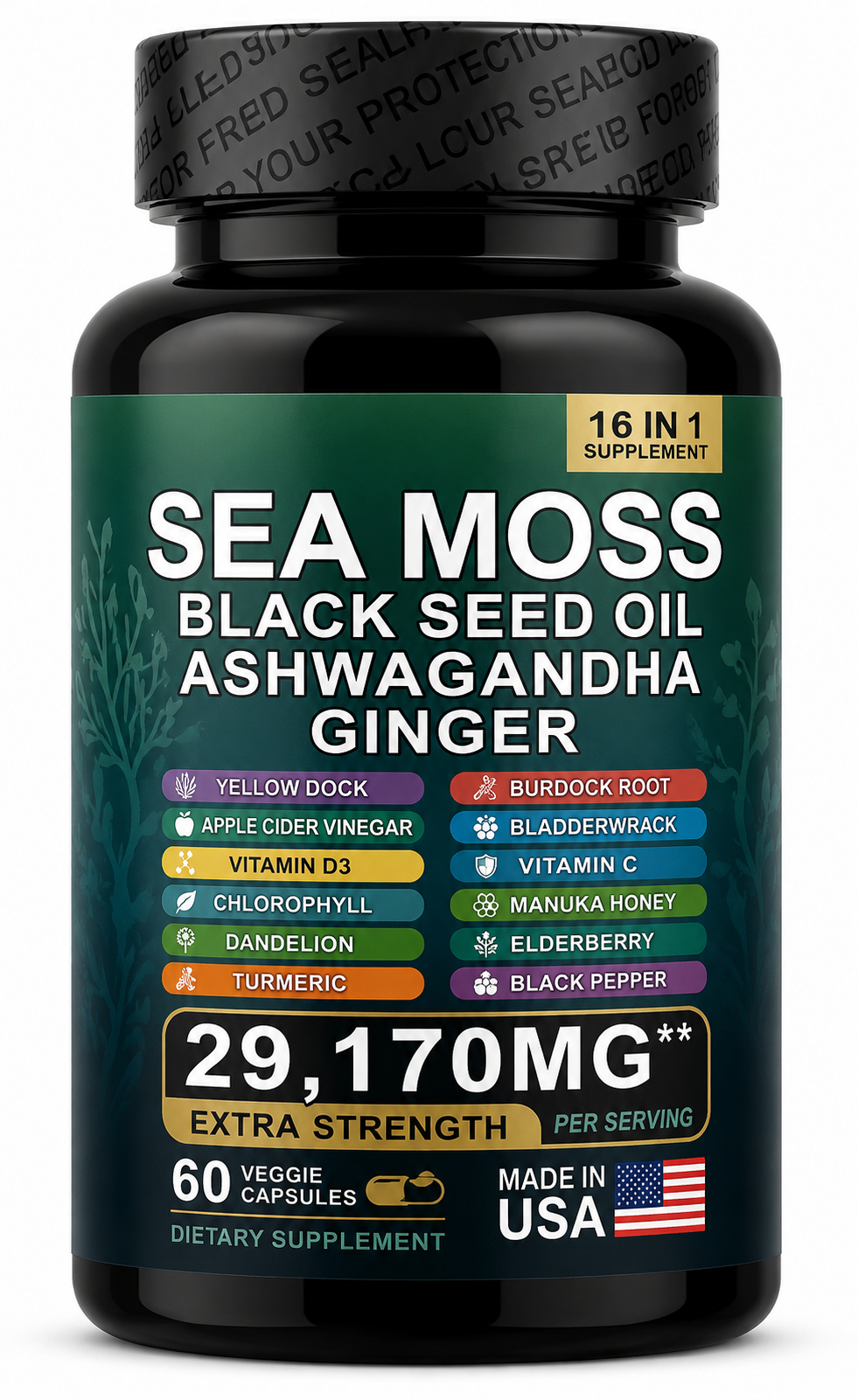 SEA MOSS BLACK SEED OIL ASHWAGANDHA FRASCO 60 CAPS