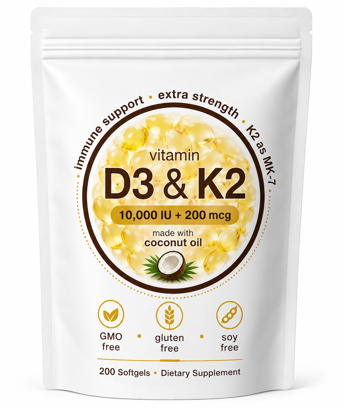VITAMIN D3 & K2 CON ACEITE DE COCO BOLSA 300 SOFTGELS