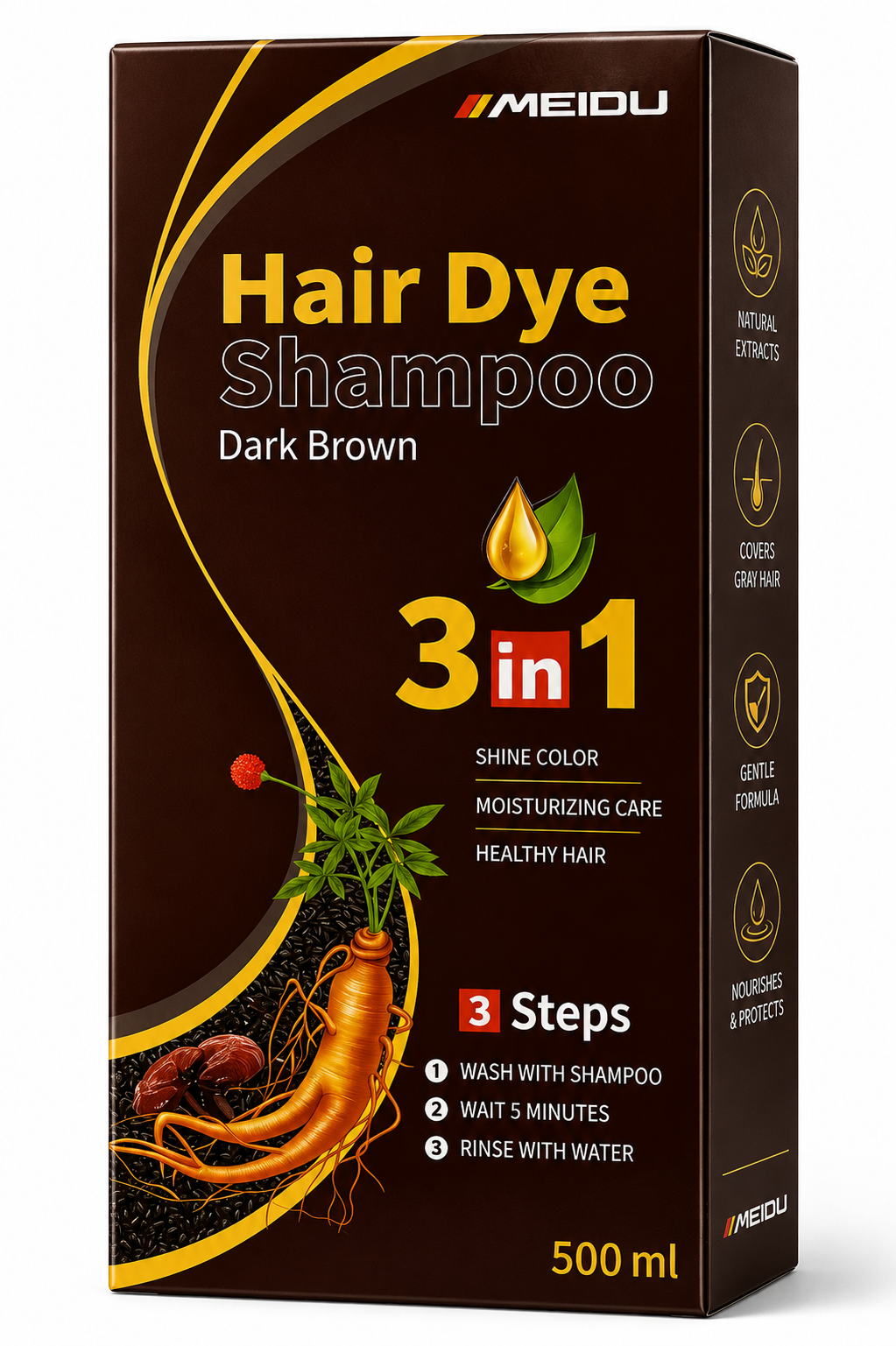SHAMPOO HAIR DYE 3 en 1 DARK BROWN CAJA 500 ml