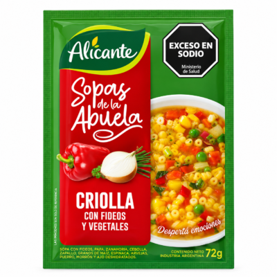ALICANTE SOPAS DE LA ABUELA CRIOLLA CON FIDEOS Y VEGETALES BOLSA 72G